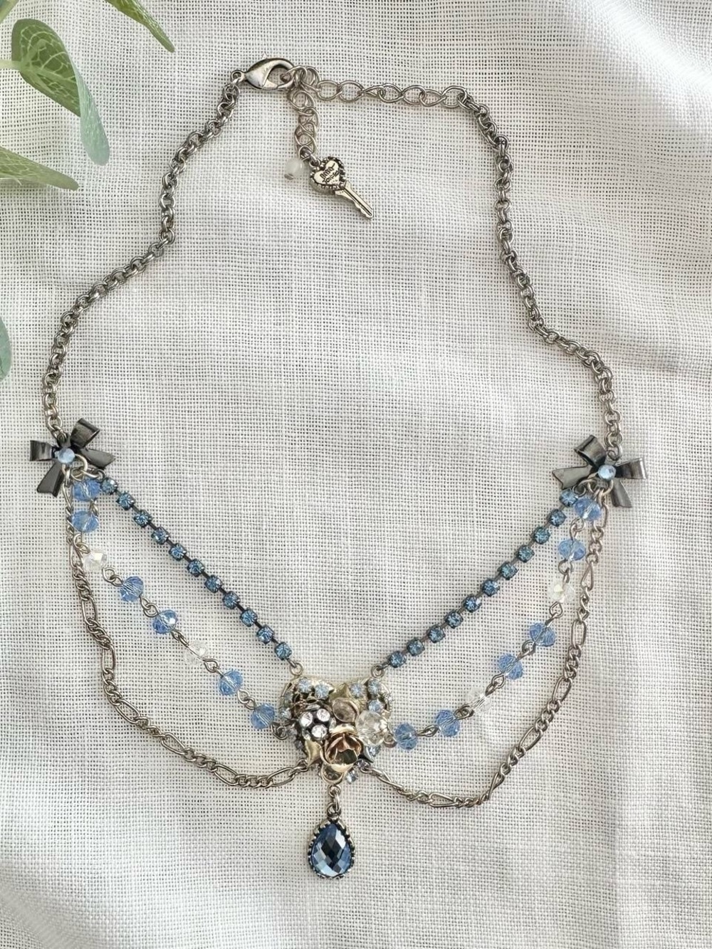 Vintage Betsey Johnson layered blue heart locket pendant necklace